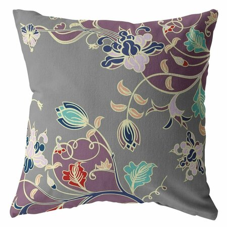 PALACEDESIGNS 16 in. Garden Indoor & Outdoor Throw Pillow Purple & Grey PA3656134